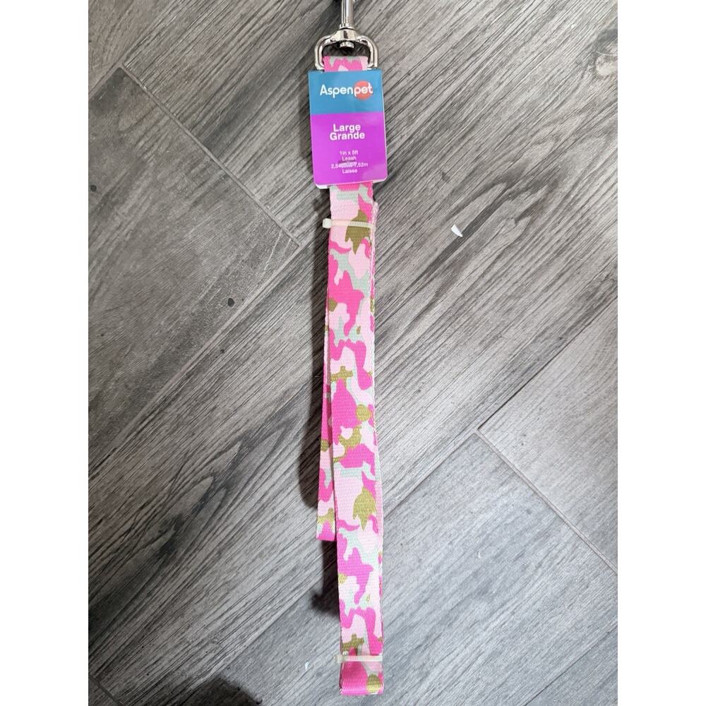 Aspen Pet Dog Large 1 In to 5 Ft Dog Collar Camo Pink Print New with Tags
